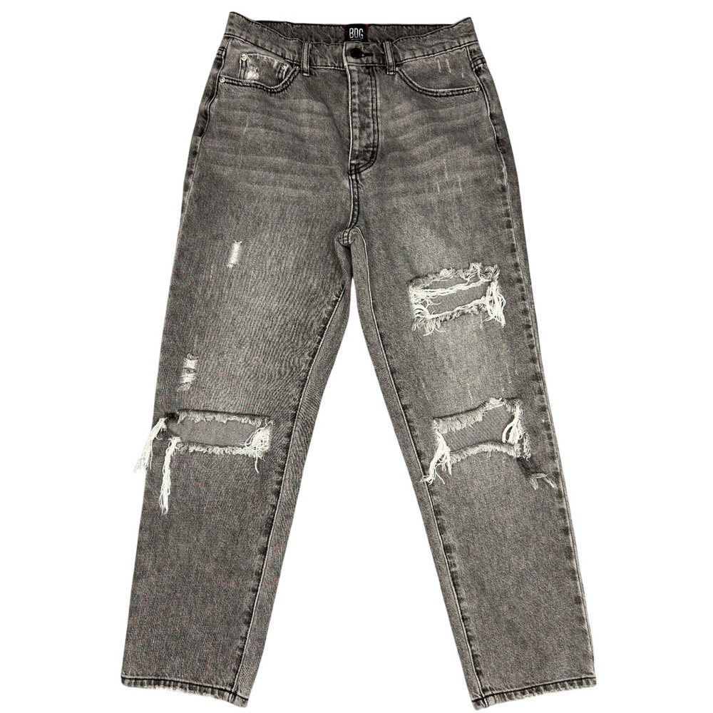 BDG Slim Straight Jeans 28 Black Acid Wash Distressed High Rise Button Fly